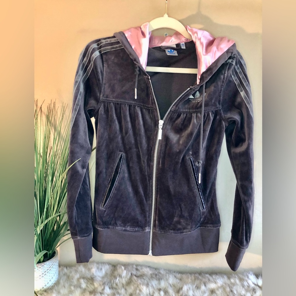 Adidas Velour Zip Up Hoodie,  S